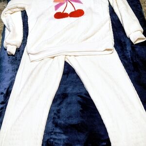Women's White Pajama Set with Cherry Design